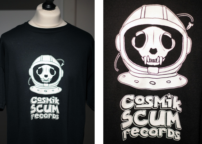 T-Shirt Label Cosmic Scum sérigraphie une couleur drips